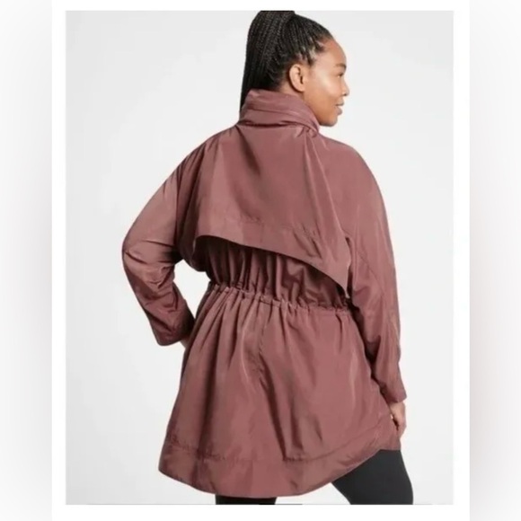 Athleta Drip Drop Jacket Long Windbreaker Stowaway Hood in Mauve - Picture 2 of 15